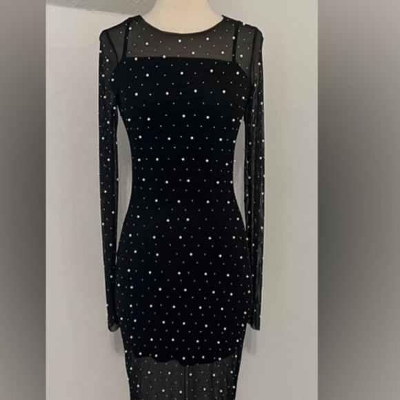 Elegant Black Sheer Polka Dot Dress party - Picture 1 of 6